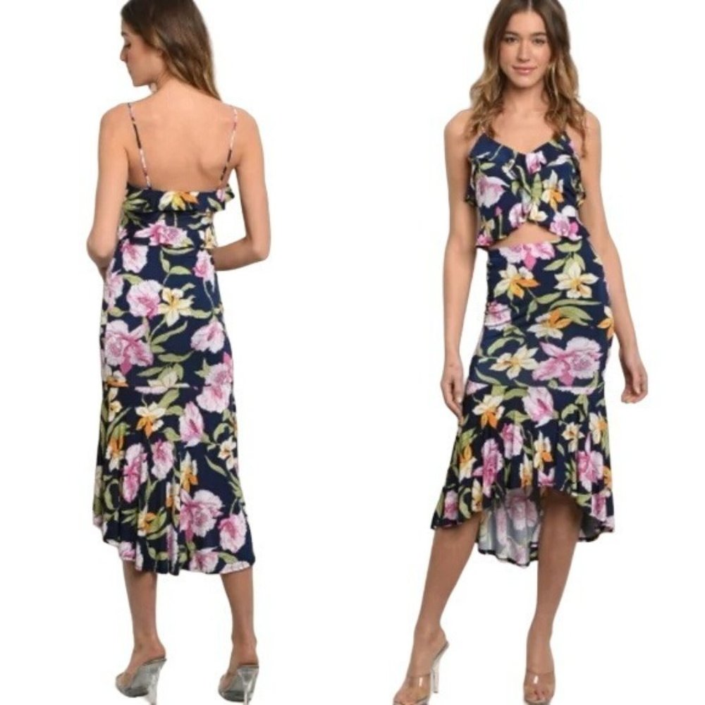 Harmony In Nature - 2 Piece Floral Midi Skirt and Tank Set - Small - Picture 4 of 5